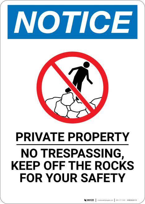 Notice: Private Property No Trespassing Portrait with Icon - Wall Sign