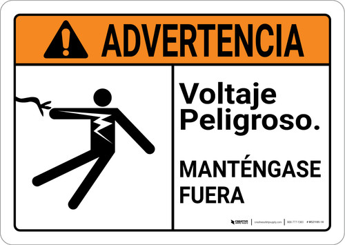 Warning: Hazardous Voltage Keep Away Spanish with Graphic Landscape ANSI - Wall Sign