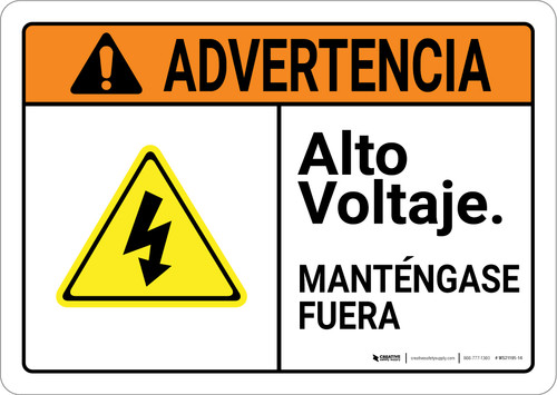 Warning: High Voltage Keep Out Spanish with Graphic Landscape ANSI - Wall Sign