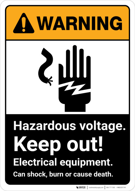 Warning: Hazardous Voltage Keep Out Electrical Equipment with Graphic Portrait ANSI - Wall Sign
