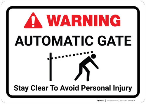 Warning: Automatic Gate Stay Clear with Icon Landscape - Wall Sign
