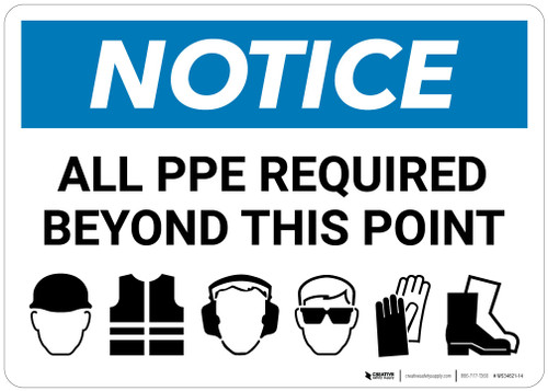 Notice: All Ppe Required Notice Six PPE Icons Landscape - Wall Sign