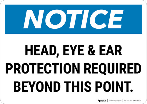 Notice: Head Eye And Ear Protection Required Landscape - Wall Sign