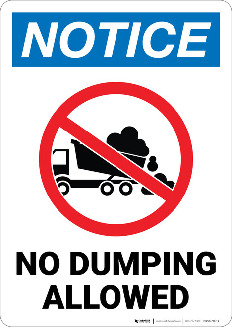 Notice: No Dumping Allowed Portrait With Icon - Wall Sign