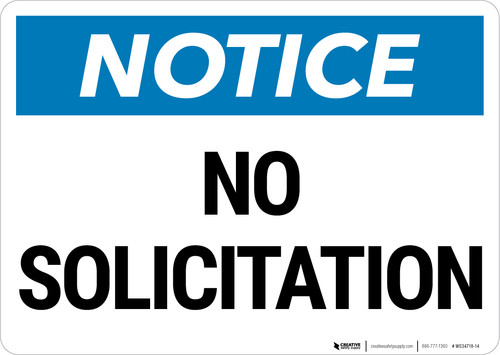 Notice: No Solicitation Landscape - Wall Sign