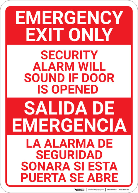 Bilingual Spanish Emergency Exit Only - Wall Sign
