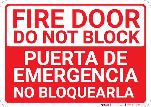 Bilingual Spanish Fire Door Do Not Block - Wall Sign