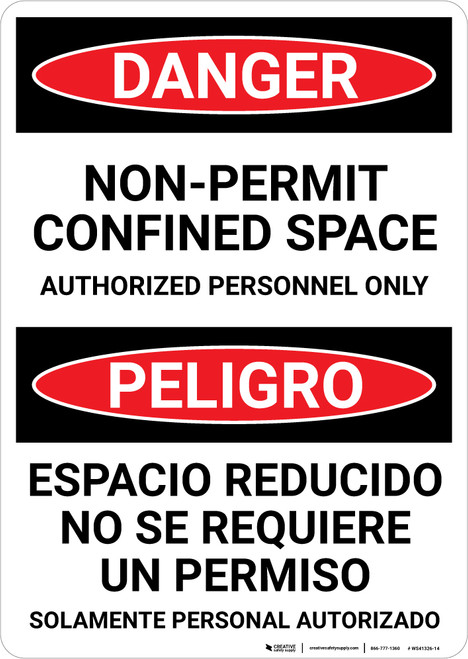 Danger: Bilingual Spanish Non Permit Confined Space Sign Bilingual Spanish - Wall Sign