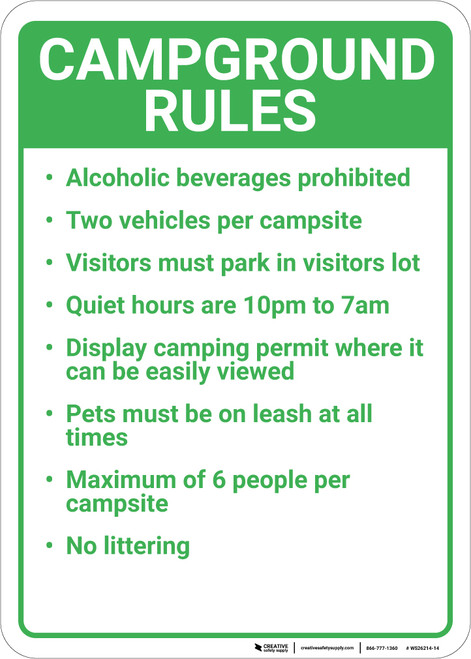 Campground Rules Portrait - Wall Sign