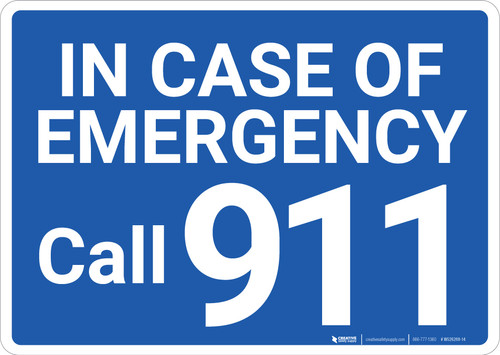 In Case Of Emergency Call 911 Blue Landscape - Wall Sign