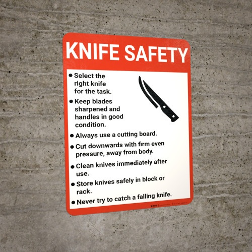 Knife Safety Guidelines with Icon Portrait - Wall Sign