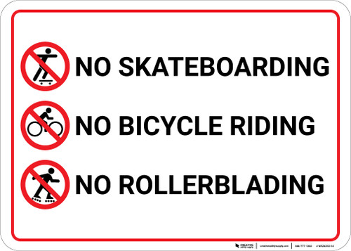 No Skateboarding No Bicycle Riding No Rollerblading with Icons Landscape - Wall Sign