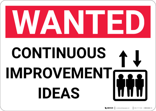 Wanted Continuous Improvement Ideas with Icon Landscape - Wall Sign