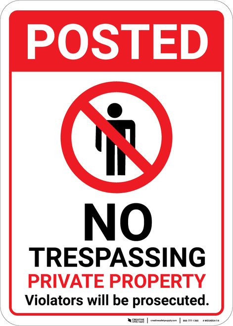 Posted No Trespassing Private Property with Icon Portrait - Wall Sign Posted No Trespassing Private Property with Icon Portrait - Wall Sign