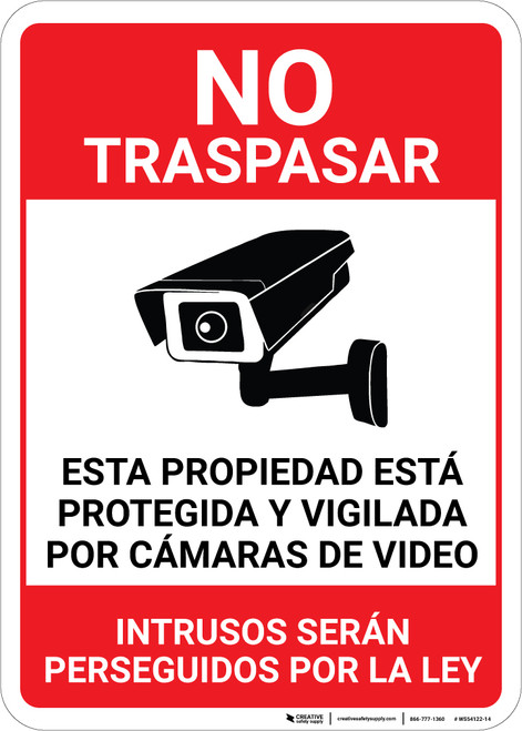 No Trespassing: This Property Is Protected By Video Surveillance Alarm In Use Video Camera Icon Spanish Portrait - Wall Sign