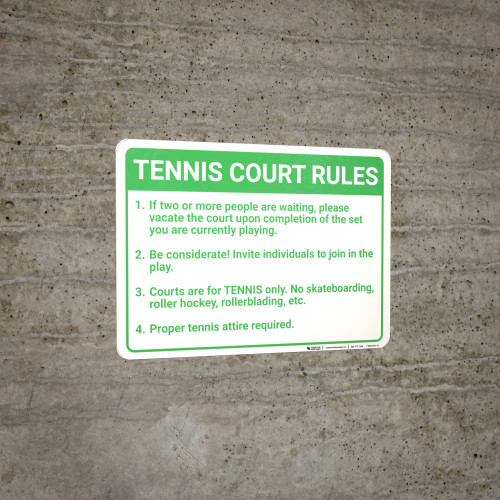 Tennis Court Rules Four Rules Bulleted List Landscape Wall Sign