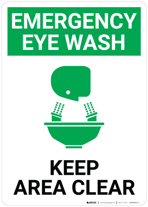 Emergency Eyewash Keep Area Clear with Icon Portrait - Wall Sign