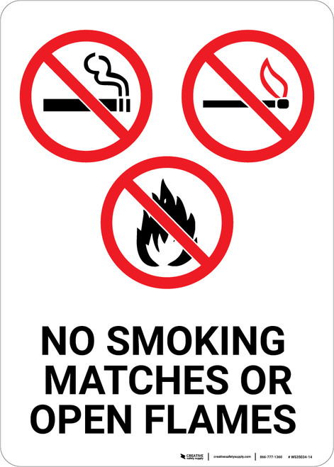 No Smoking Matches Or Open Flames with Icons Portrait - Wall Sign