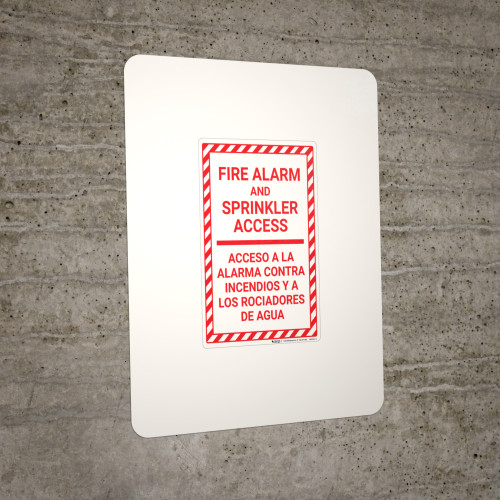 Fire Alarm And Sprinkler Access Bilingual Spanish Portrait Wall Sign