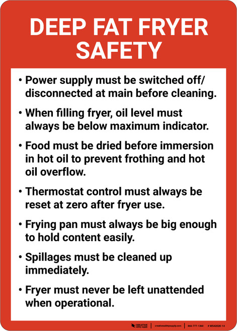 Deep Fat Fryer Safety Guidelines Portrait - Wall Sign