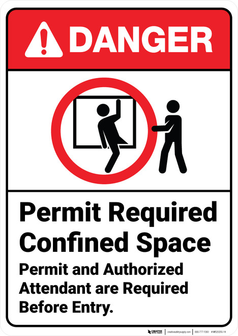 Danger: Permit Required Confined Space with Icon ANSI - Wall Sign