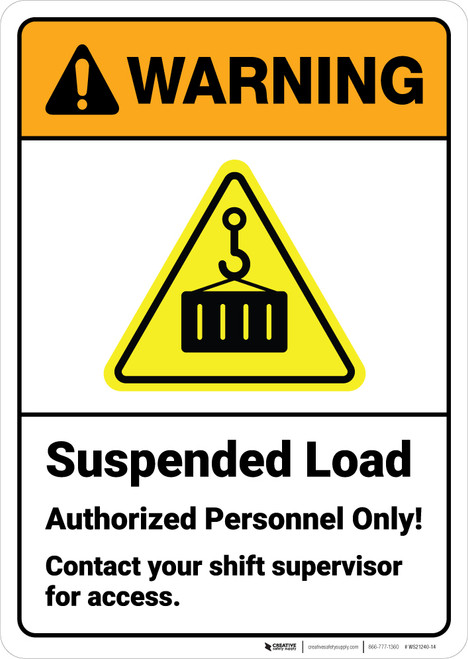 Warning: Suspended Load Authorized Personnel with Icon ANSI - Wall Sign