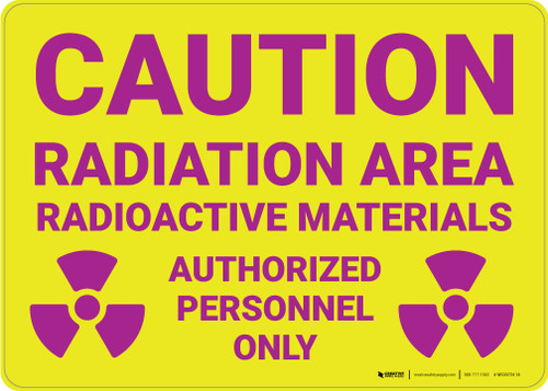 Caution: Radiation Area Radioactive Materials with Icons Landscape - Wall Sign
