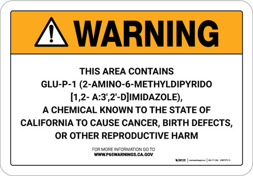 Warning: Prop 65 Glu-P-1(2-Amino-6-Methyldipyrido[1,2- A:3',2'-D]Imidazole) - Wall Sign