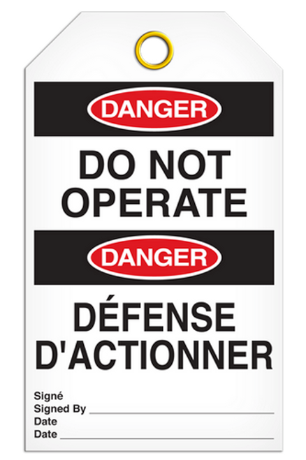 Danger English/French Operate Tags