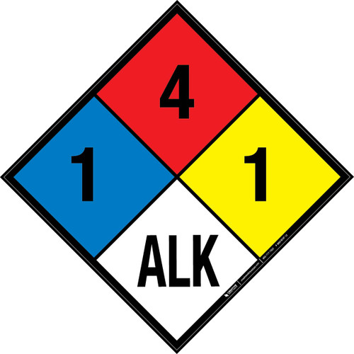 NFPA Diamond 704: 1-4-1 ALK - Wall Sign
