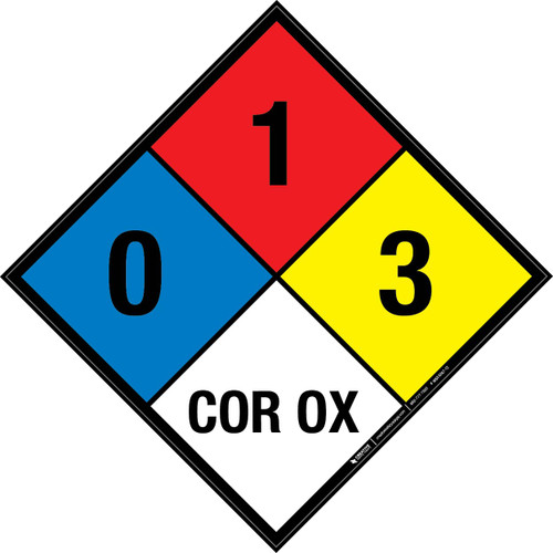 NFPA Diamond 704: 0-1-3 COR OX - Wall Sign