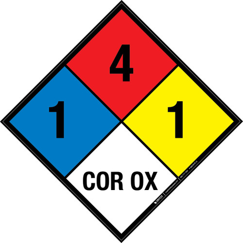 NFPA Diamond 704: 1-4-1 COR OX - Wall Sign