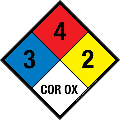 NFPA Diamond 704: 3-4-2 COR OX - Wall Sign