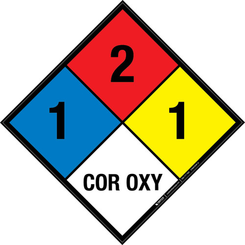 NFPA Diamond 704: 1-2-1 COR OXY - Wall Sign