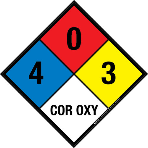 NFPA Diamond 704: 4-0-3 COR OXY - Wall Sign