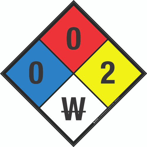 NFPA Diamond 704: 0-0-2 W - Wall Sign