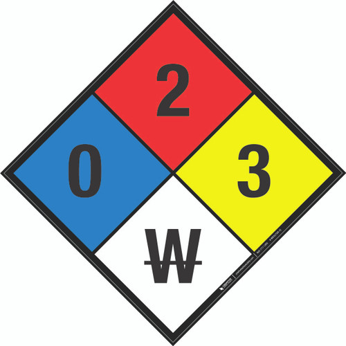 NFPA Diamond 704: 0-2-3 W - Wall Sign