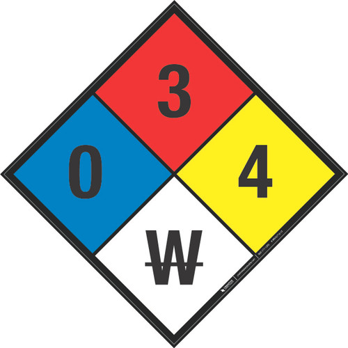 NFPA Diamond 704: 0-3-4 W - Wall Sign