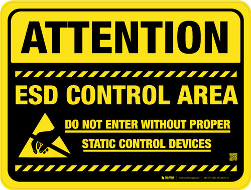 Floor Sign - Attention ESD Control Area with black background