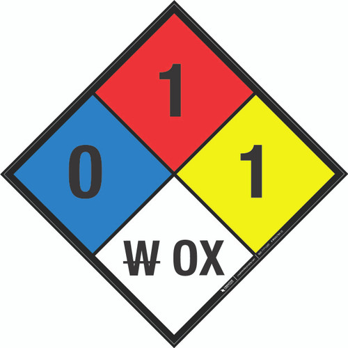 NFPA Diamond 704: 0-1-1 W OX - Wall Sign