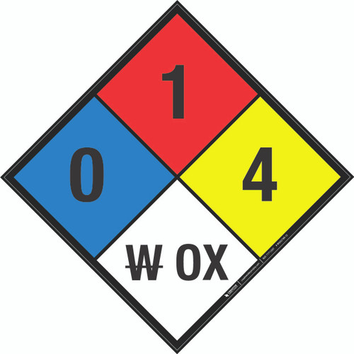 NFPA Diamond 704: 0-1-4 W OX - Wall Sign
