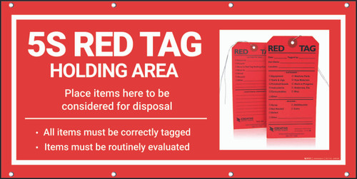 5S Red Tag Holding Area - Place Items Here Banner