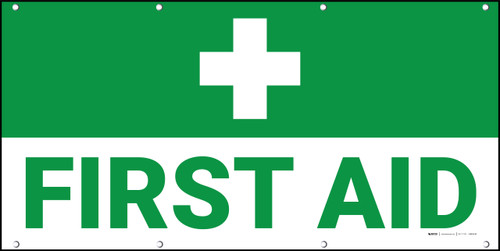 Cross First Aid Sign Green Banner