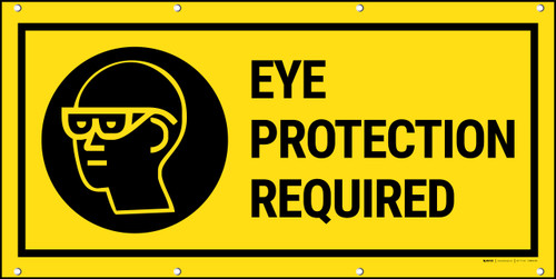 Eye Protection Required Icon On Black Circle Banner