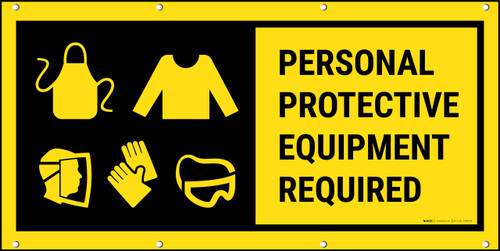 PPE Required Icons On Black Background Banner