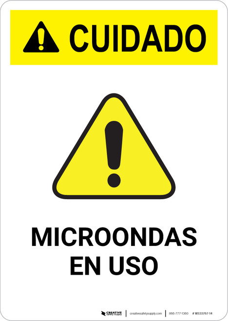 Caution: Microwave in Use ANSI - Portrait Wall Sign