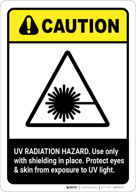 Caution: UV Radiation Hazard Protect Eyes and Skin ANSI - Portrait Wall Sign