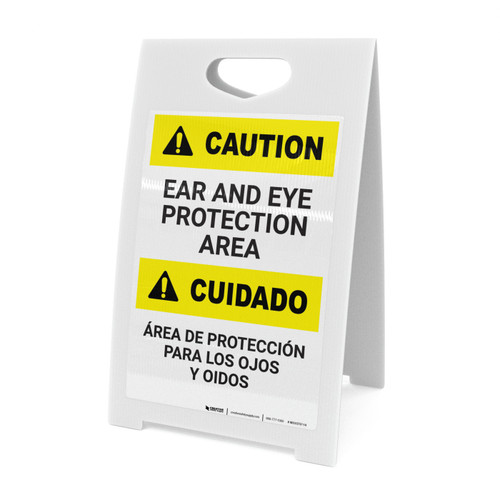 Caution: Bilingual Spanish Caution: Ear and Eye Protection Area - A-Frame Sign