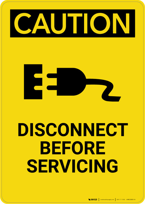 Caution: Disconnect Before Servicing - Portrait Wall Sign