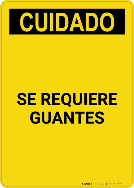 Caution: Gloves Required Spanish - Portrait Wall Sign